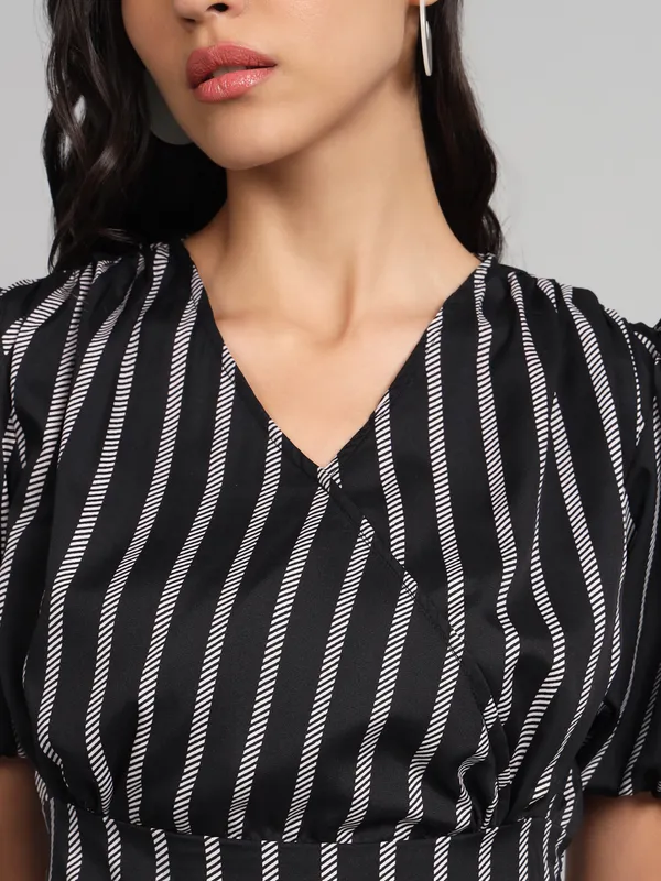 S_Black_Striped_Peplum_Top_With_Tie_Up_Details_At_Waist