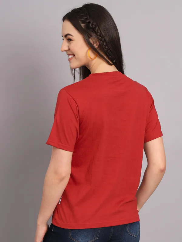 Printed___Round_Neck_Red_T-Shirt