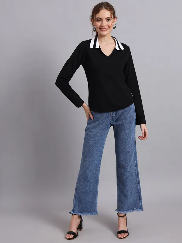 BLACK_COLLARED_FULL_SLEEVE_TSHIRT_WITH_CONTRAST_STRIPED_COLLAR_DETAILS