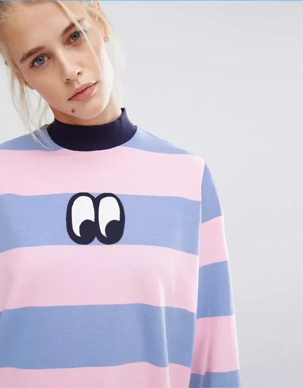 Printed___High_Neck_Blue,_Pink,_Black_T-Shirt