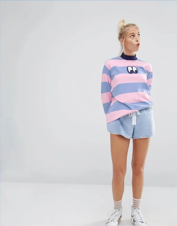 Printed___High_Neck_Blue,_Pink,_Black_T-Shirt