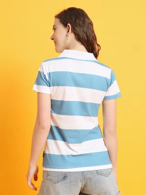 Printed___Round_Neck_White,_Light_Blue_T-Shirt