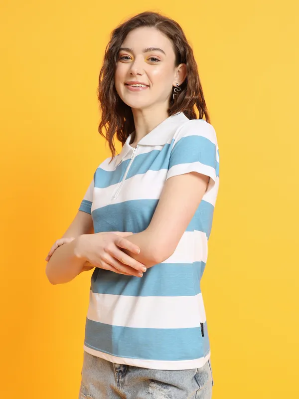 Printed___Round_Neck_White,_Light_Blue_T-Shirt