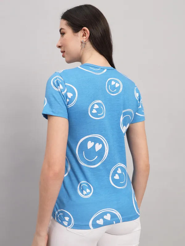 Printed___Round_Neck_Light_Blue_T-Shirt