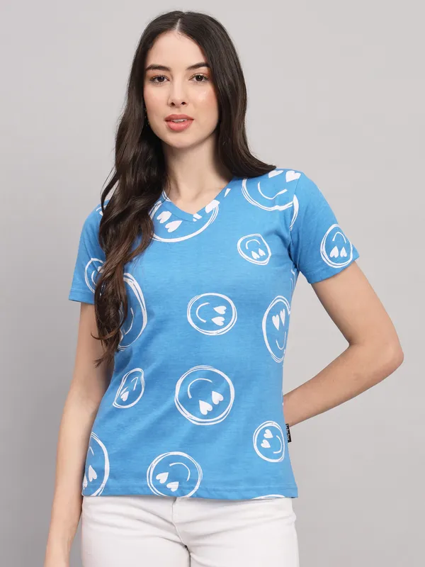 Printed___Round_Neck_Light_Blue_T-Shirt