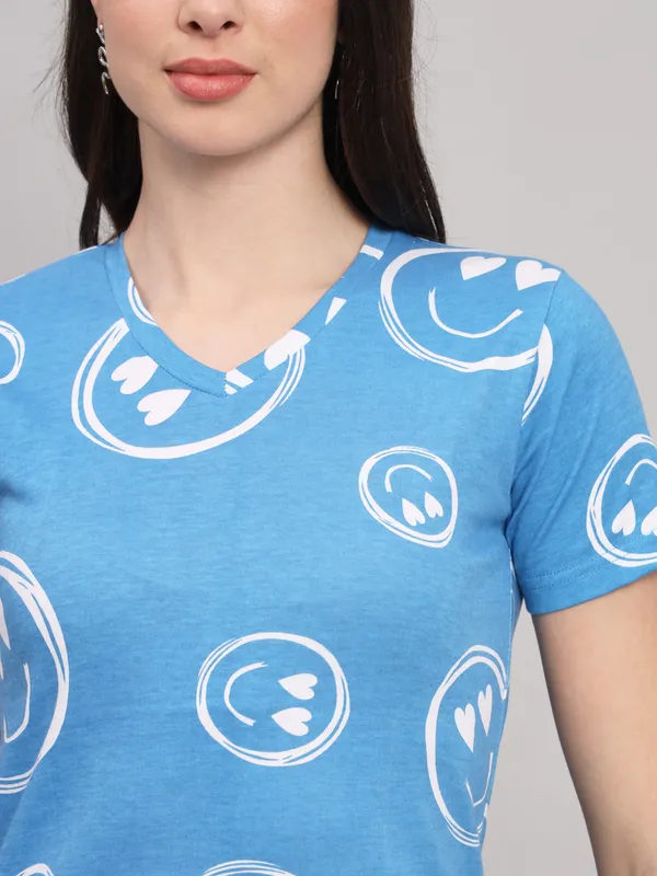 Printed___Round_Neck_Light_Blue_T-Shirt