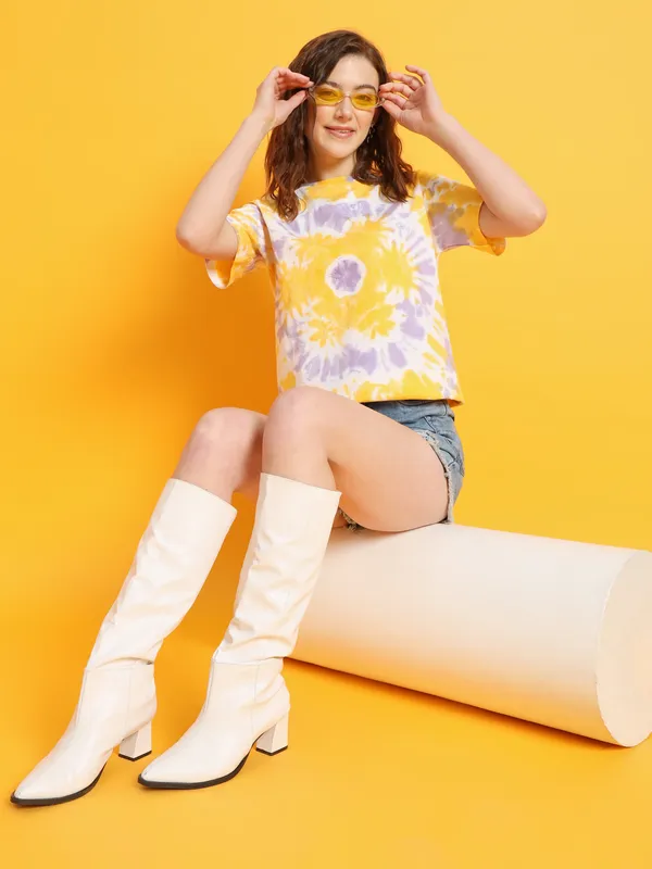 Yellow_And_Purple_Tie_&_Dye___Round_Neck_Yellow,_Purple_T-Shirt