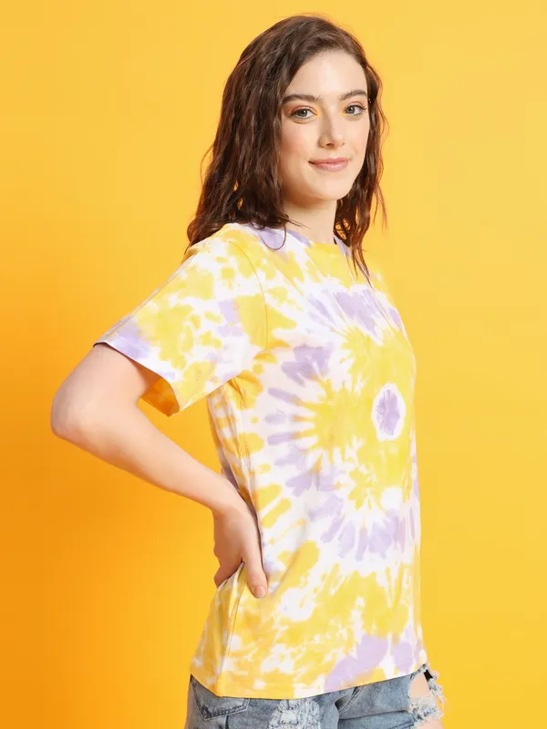 Yellow_And_Purple_Tie_&_Dye___Round_Neck_Yellow,_Purple_T-Shirt