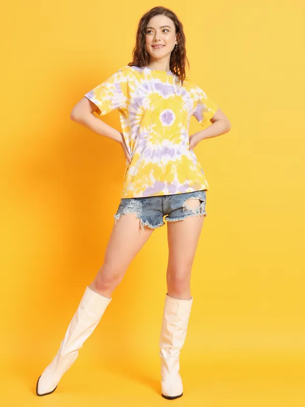 Yellow_And_Purple_Tie_&_Dye___Round_Neck_Yellow,_Purple_T-Shirt