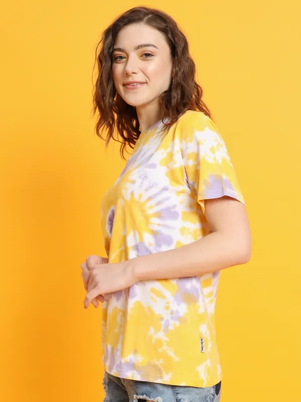 Yellow_And_Purple_Tie_&_Dye___Round_Neck_Yellow,_Purple_T-Shirt