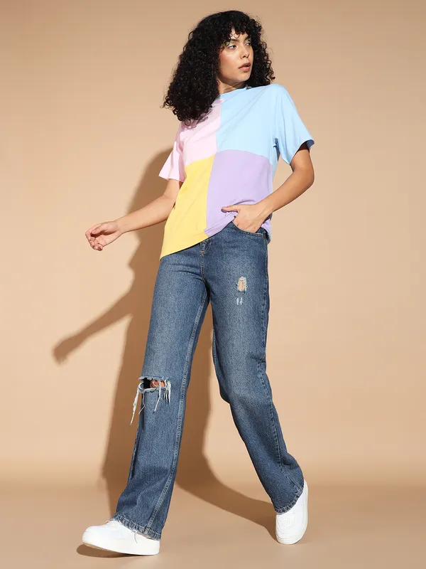 Printed___Round_Neck_Multicolor_T-Shirt