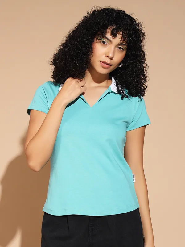 Solid___Polo_Neck_Blue_T-Shirt