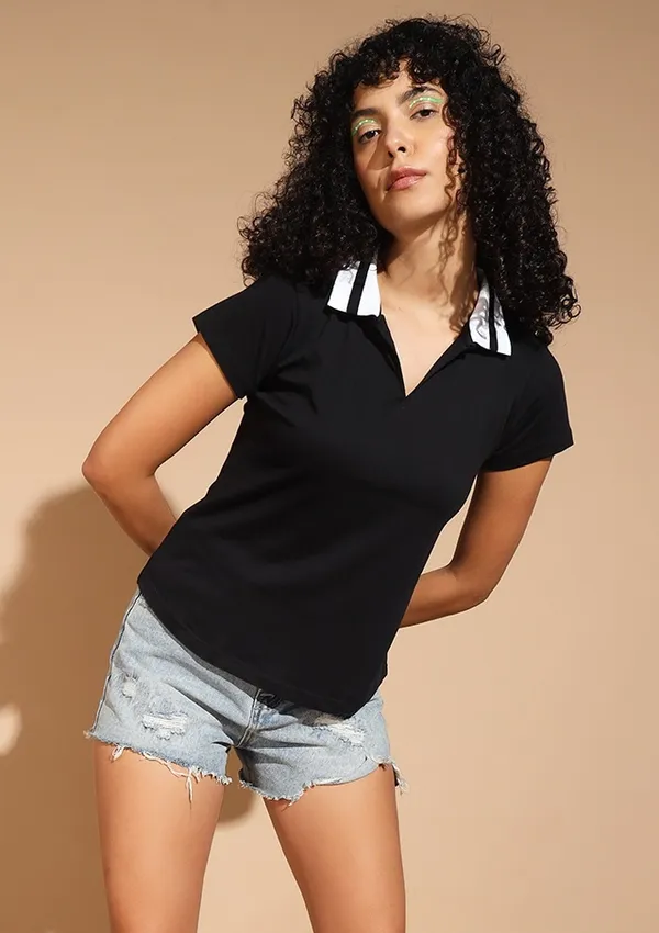 Solid___Polo_Neck_Black_T-Shirt