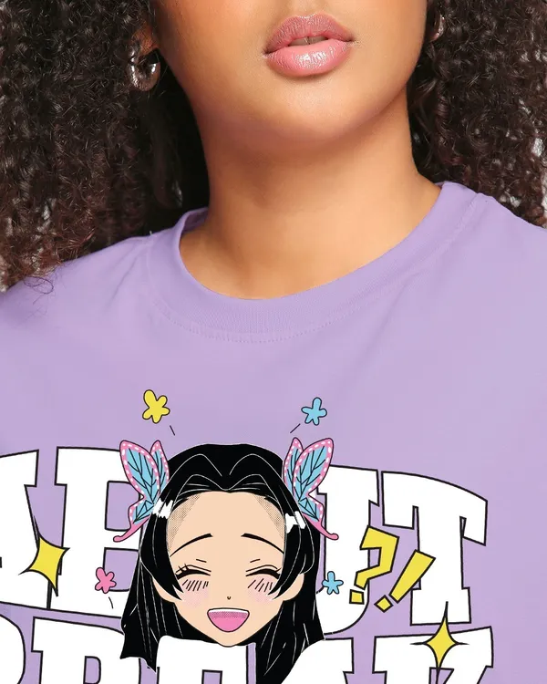 Printed___Round_Neck_Lavender__T-Shirt_With_Anime_Style_Graphic_Print