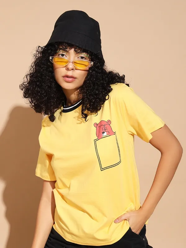 Tshirt_With_Cute_Pocket_Teddy_Graphic_At_Front_&_Contrast_Black_-White_Striped_Neck_Rib