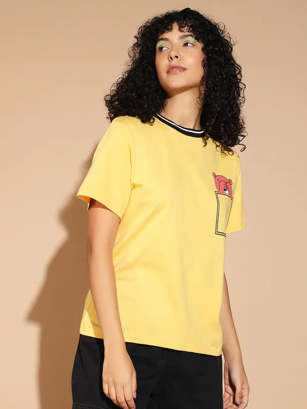 Tshirt_With_Cute_Pocket_Teddy_Graphic_At_Front_&_Contrast_Black_-White_Striped_Neck_Rib