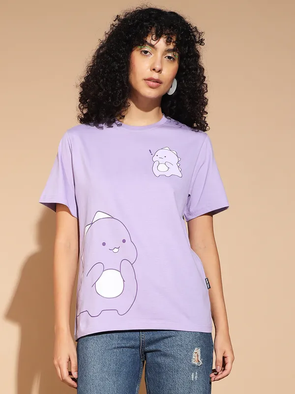 Graphic_Print___Round_Neck_Purple_T-Shirt