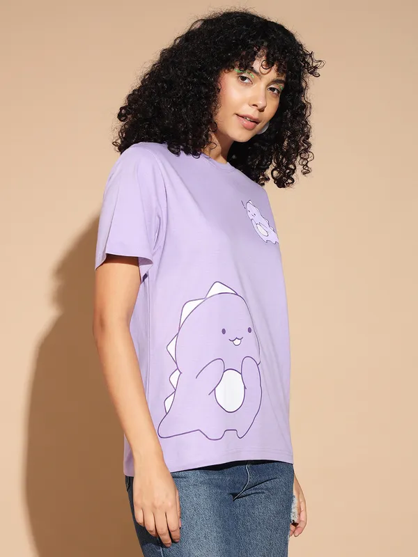 Graphic_Print___Round_Neck_Purple_T-Shirt