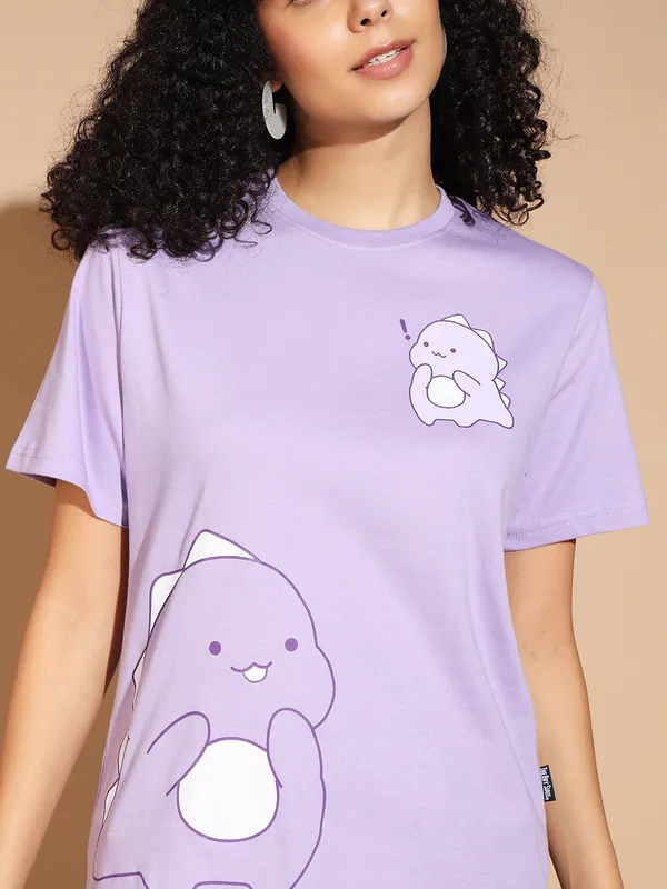Graphic_Print___Round_Neck_Purple_T-Shirt