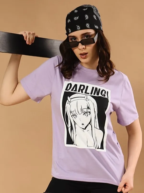 Printed___Round_Neck_Purple_T-Shirt