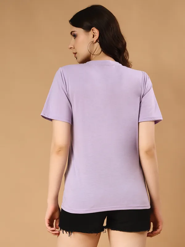 Printed___Round_Neck_Purple_T-Shirt