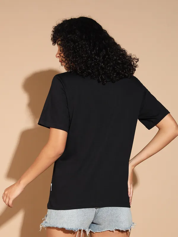 Printed___Round_Neck_Black_T-Shirt