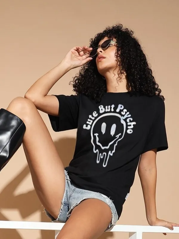 Printed___Round_Neck_Black_T-Shirt