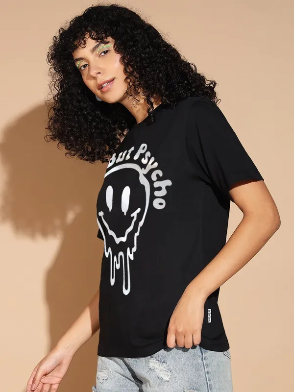 Printed___Round_Neck_Black_T-Shirt