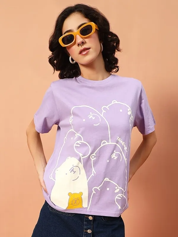 Graphic_Print___Round_Neck_Purple_T-Shirt
