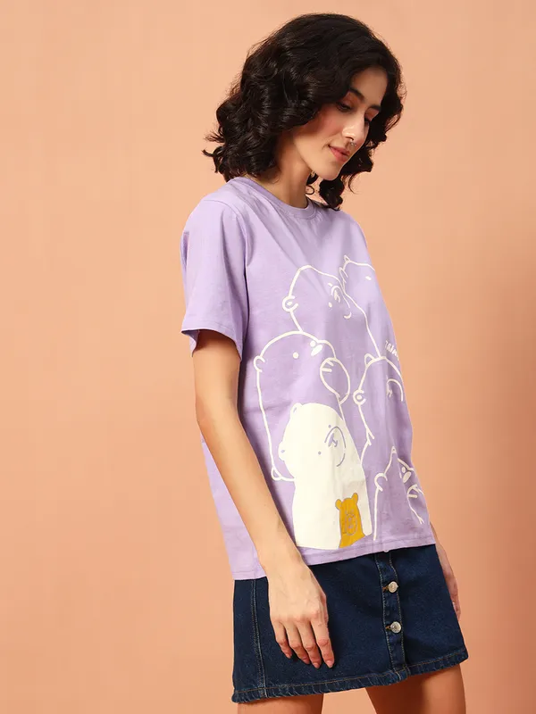 Graphic_Print___Round_Neck_Purple_T-Shirt