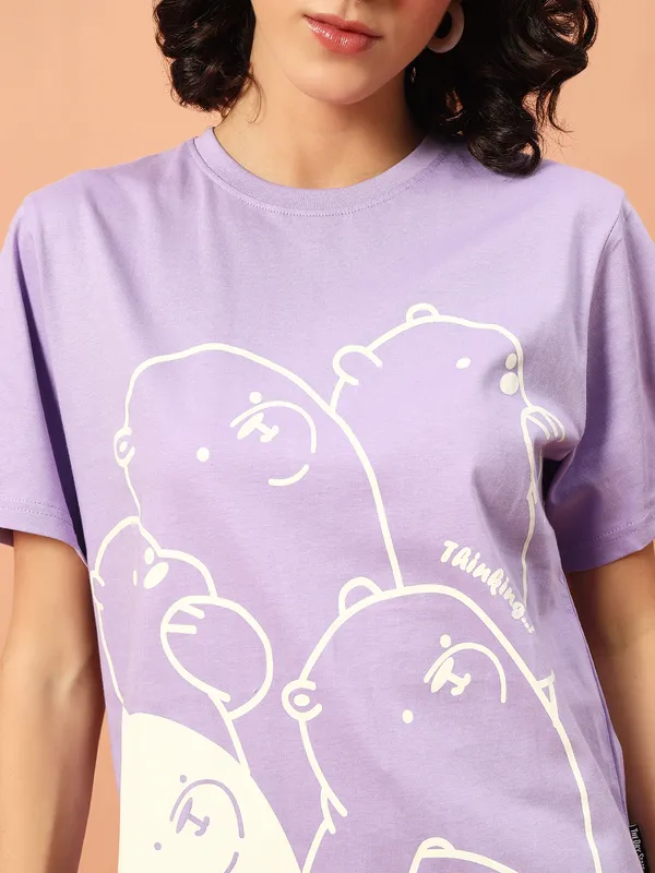 Graphic_Print___Round_Neck_Purple_T-Shirt