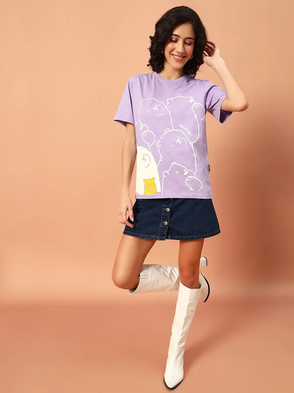 Graphic_Print___Round_Neck_Purple_T-Shirt