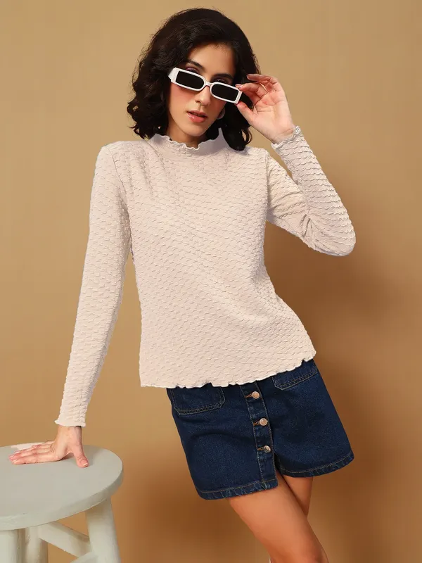 Textured_Full_Sleeve_High_Neck_Beige_Tshirt