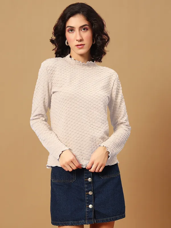 Textured_Full_Sleeve_High_Neck_Beige_Tshirt