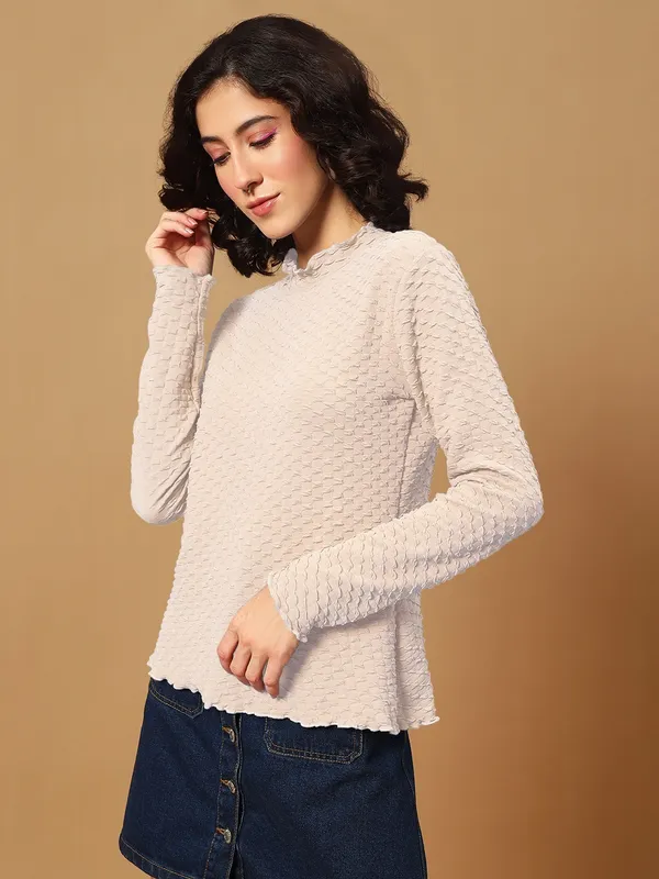 Textured_Full_Sleeve_High_Neck_Beige_Tshirt