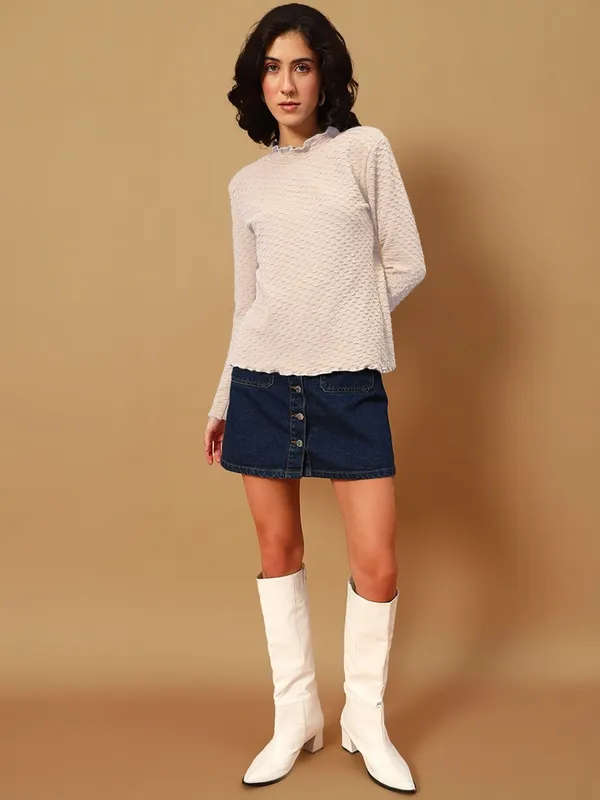 Textured_Full_Sleeve_High_Neck_Beige_Tshirt