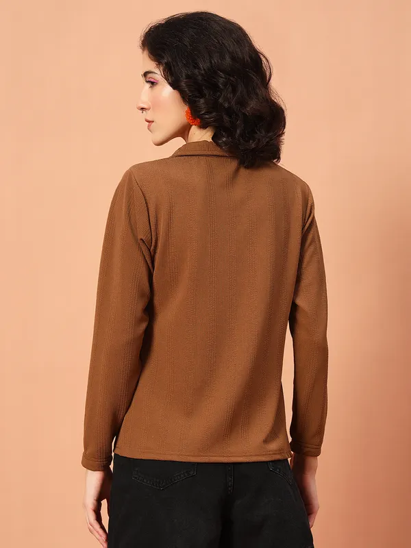 Solid___Polo_Neck_Brown_T-Shirt