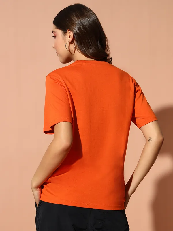 Printed___Round_Neck_Orange_T-Shirt