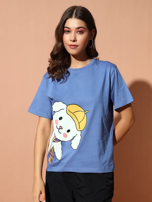 THE_DRY_STATE_Printed_Women_Round_Neck_Navy_Blue_T-Shirt