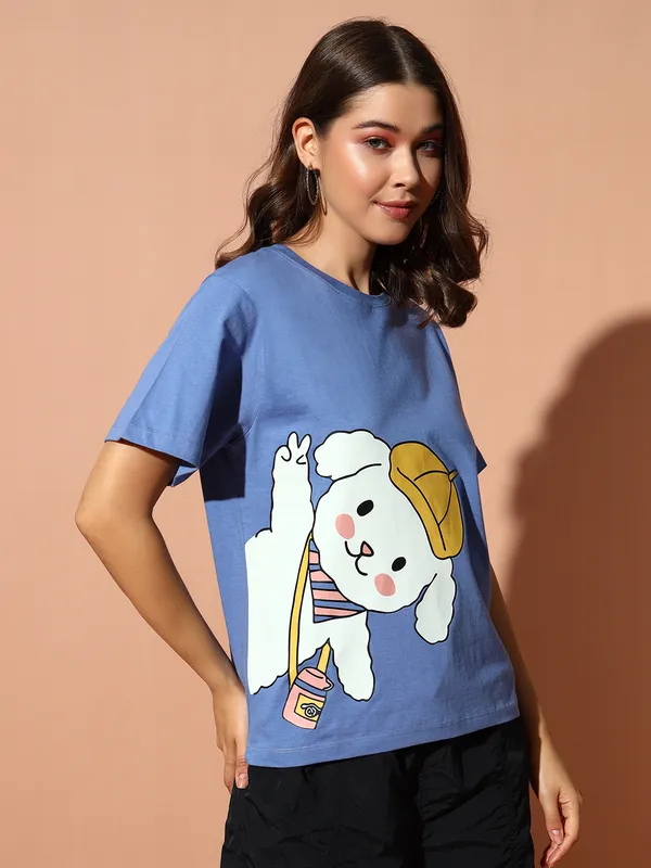THE_DRY_STATE_Printed_Women_Round_Neck_Navy_Blue_T-Shirt
