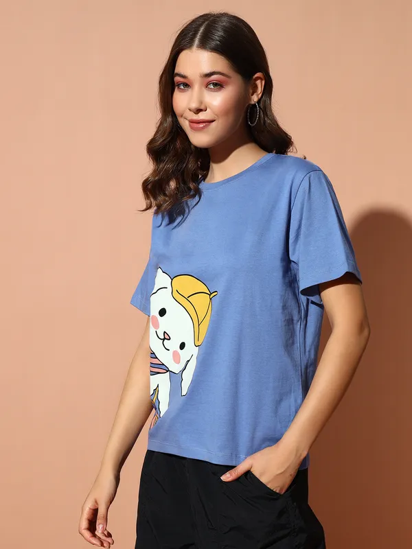 THE_DRY_STATE_Printed_Women_Round_Neck_Navy_Blue_T-Shirt