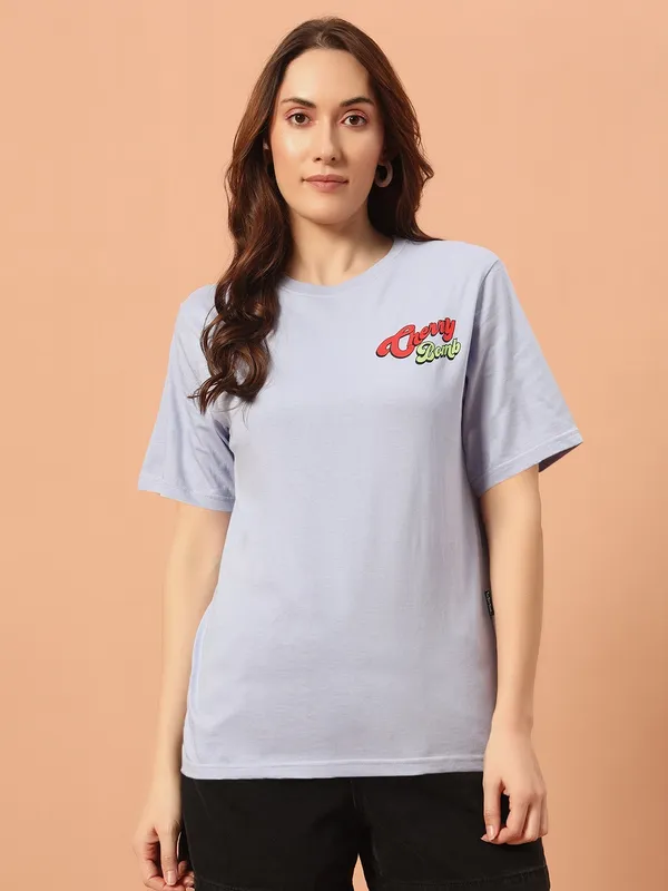 Printed___Round_Neck_Light_Blue_T-Shirt