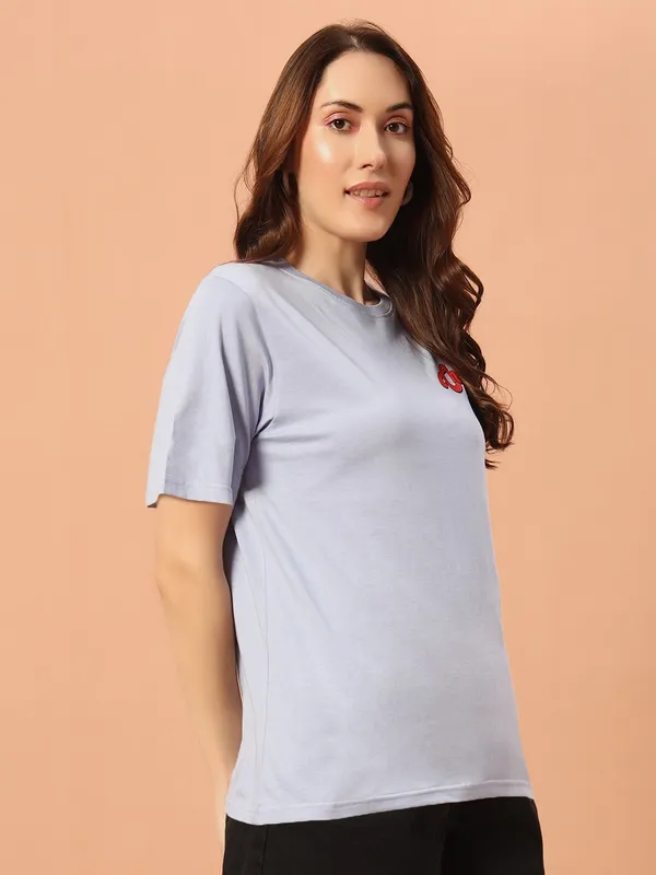 Printed___Round_Neck_Light_Blue_T-Shirt