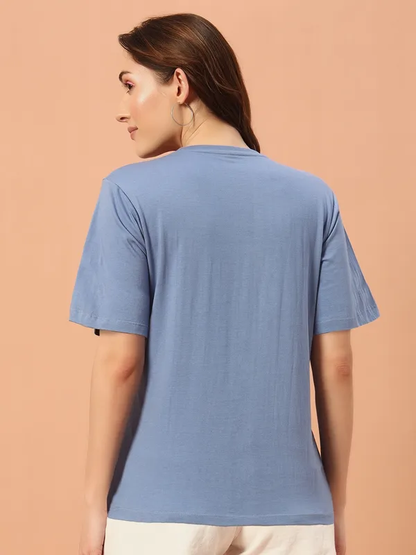 Printed___Round_Neck_Purple_T-Shirt