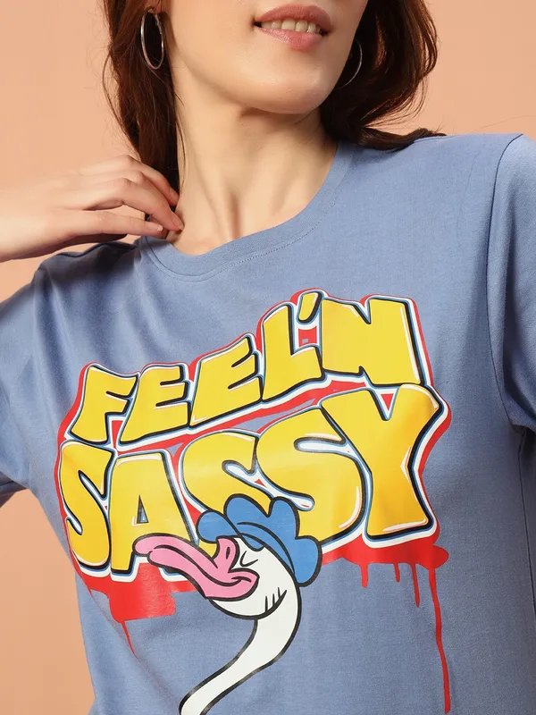 Printed___Round_Neck_Purple_T-Shirt