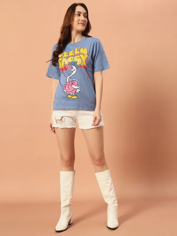 Printed___Round_Neck_Purple_T-Shirt