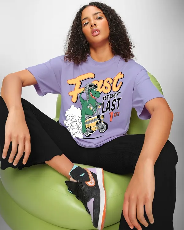 Loose_Fit_Round_Neck_T-Shirt_With_Dino_Riding_Bike_Graphic_Print_At_Front