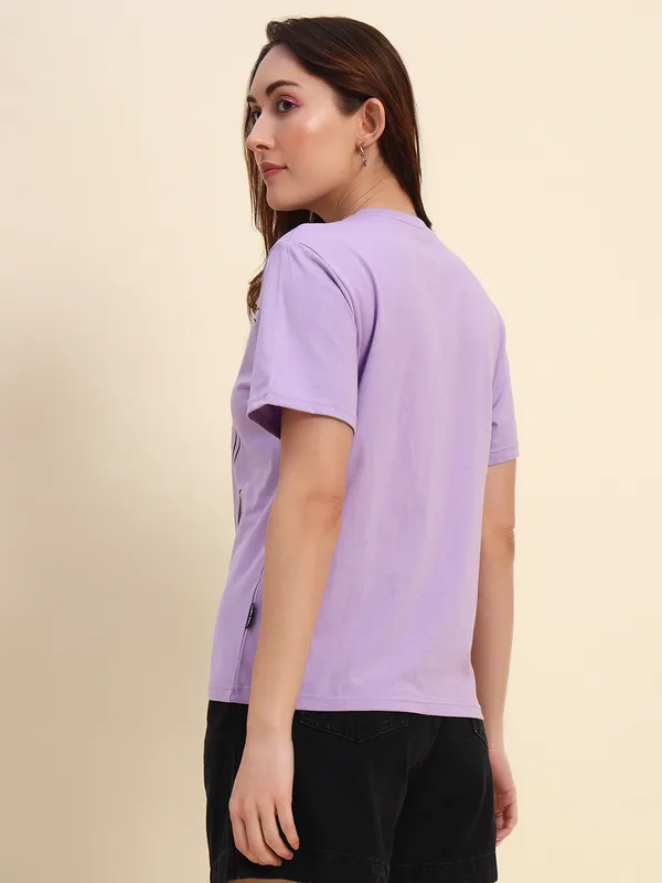 Happy_Dog_Graphic__Printed___T-Shirt_With__Round_Neck_Lavender_T-Shirt