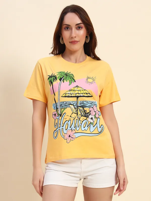 Vibrant_Vacay_Printed___Round_Neck_Yellow_T-Shirt