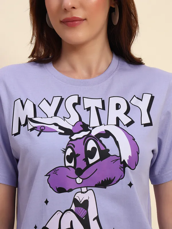 Mystery_Girl_Graphic_Printed___Round_Neck_Purple_T-Shirt